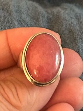 Rhodochrosite Sterling Silver Cabochon Oval Ring Size 8 Band